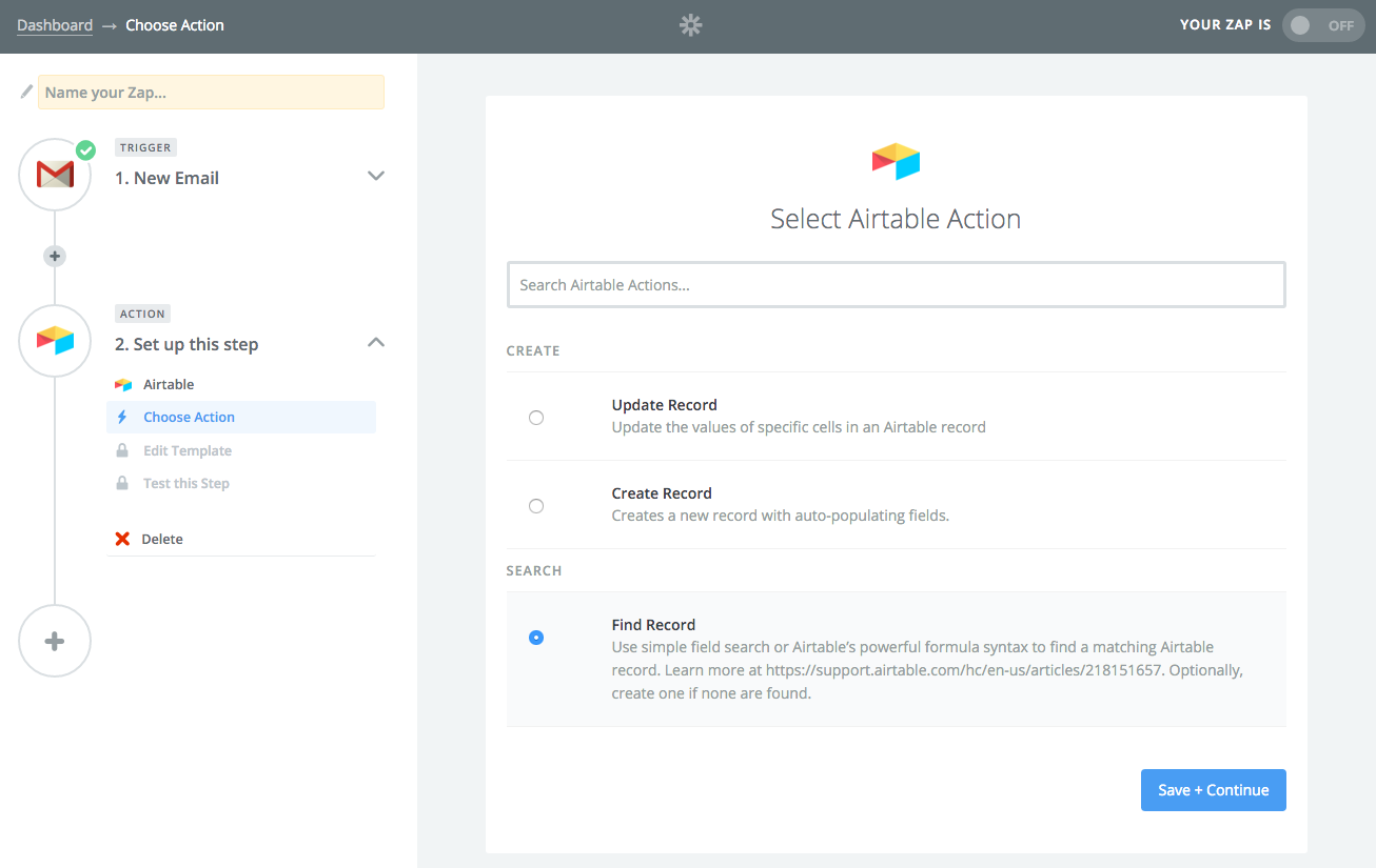 airtable search records gmail zapier