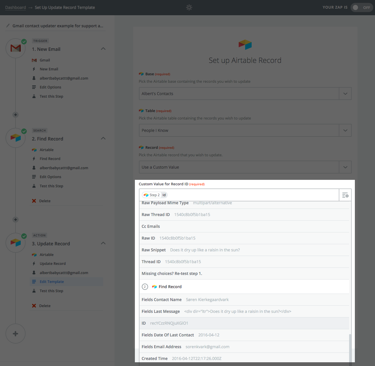 airtable search records gmail zapier