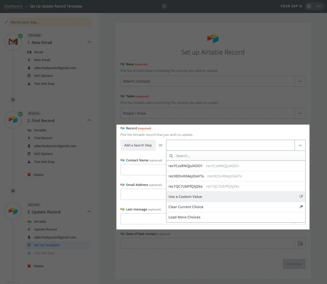 airtable search records gmail zapier