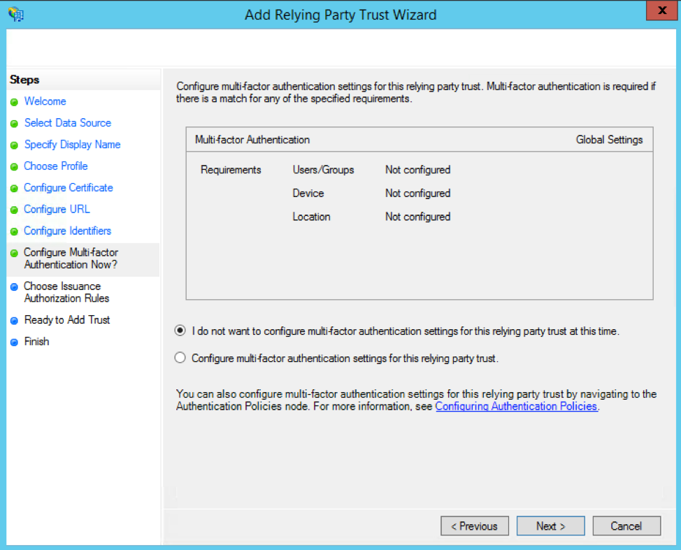 Multifactor установка. Wizard steps. Selector of permission. Где в консоль управления relying Party Trusts..