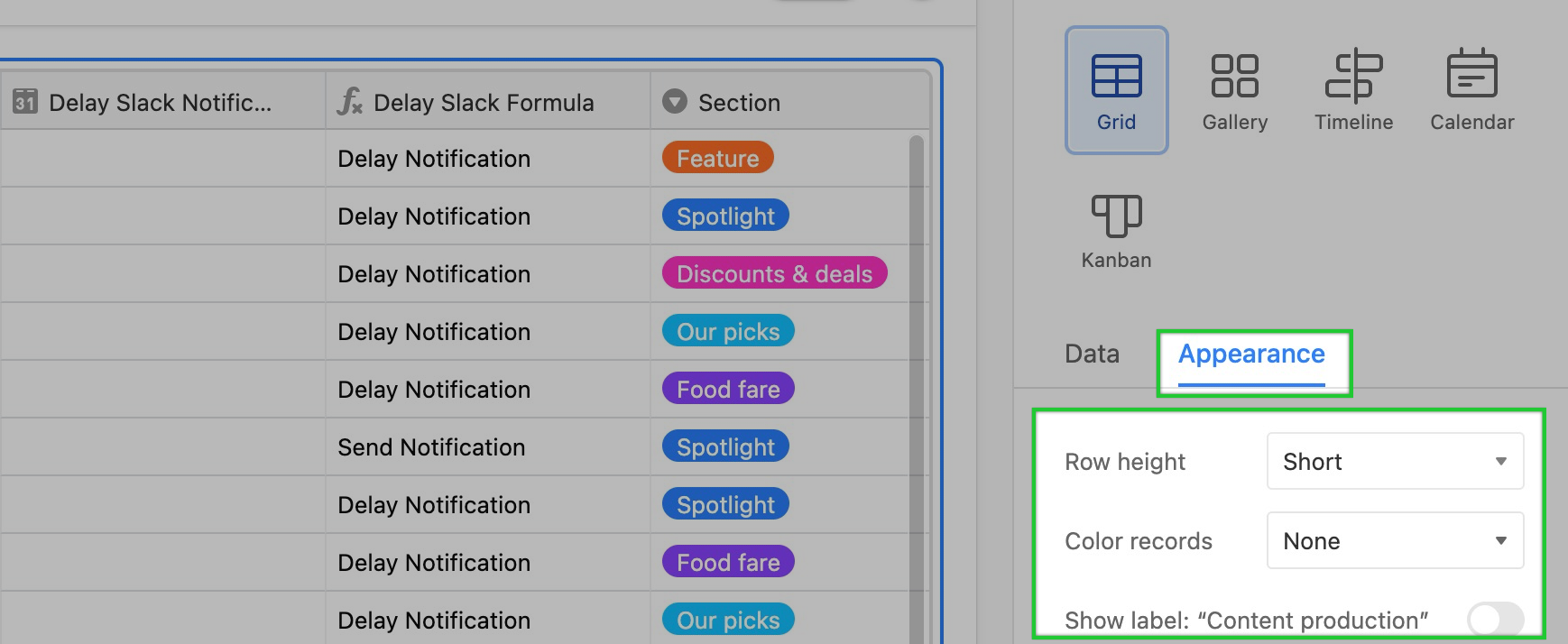 Interface element Grid Airtable Support