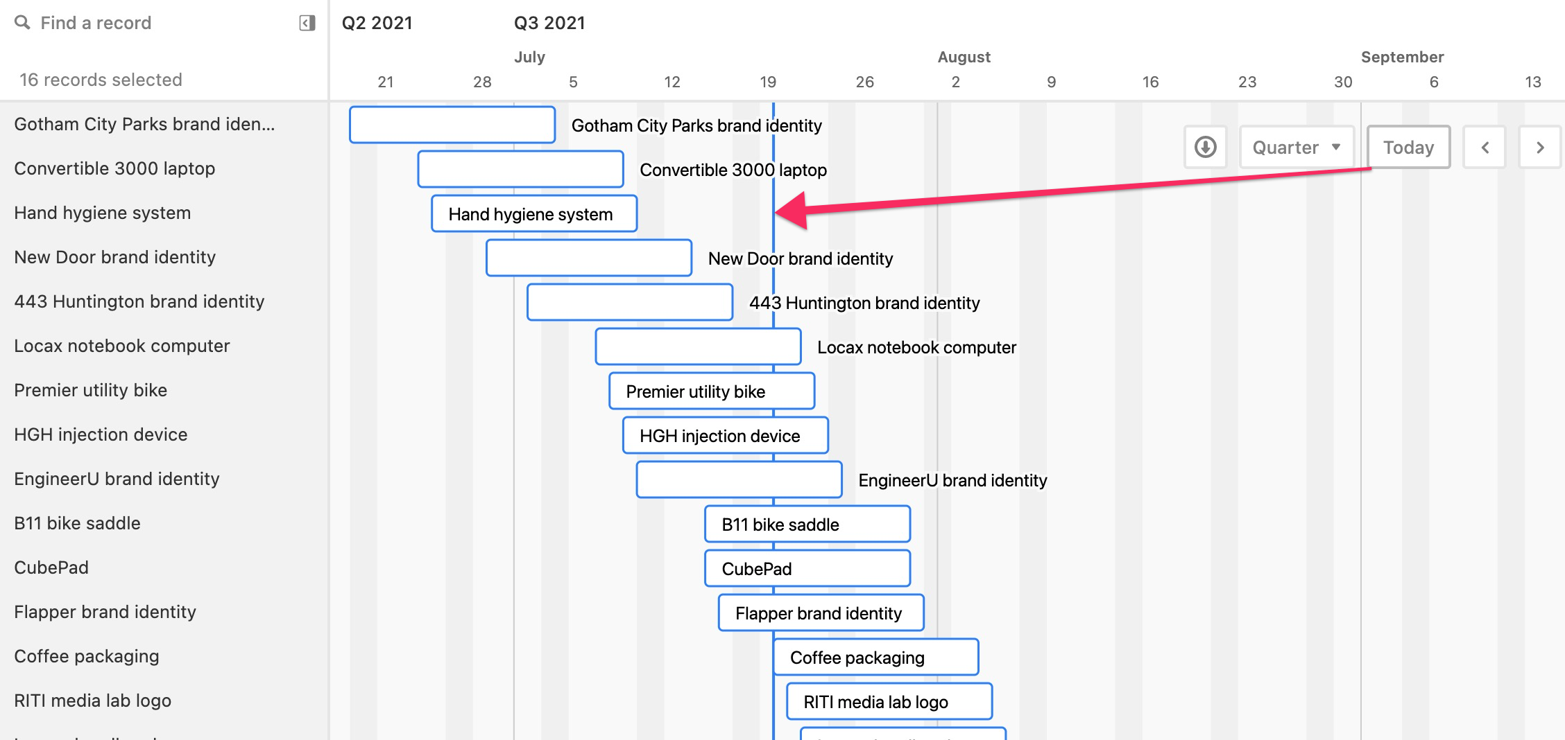 Airtable 2025 gant chart